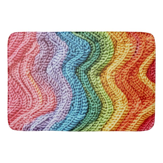 Boho Knit Striped Colourful, Cosy & Artisanal Vibe Bath Mat (Front)