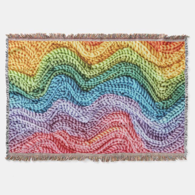 Boho Knit Striped Colourful, Cosy & Artisanal Vibe Throw Blanket (Front)