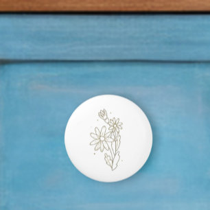 Boho knob flat ceramic knob with wildflower