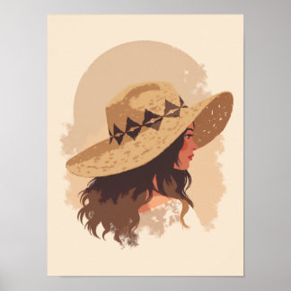 Boho lady with Woven Hat Wall Art