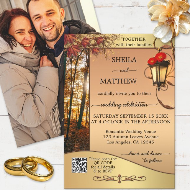 Boho Lantern Gold Fall Wedding Invitation (Creator Uploaded)