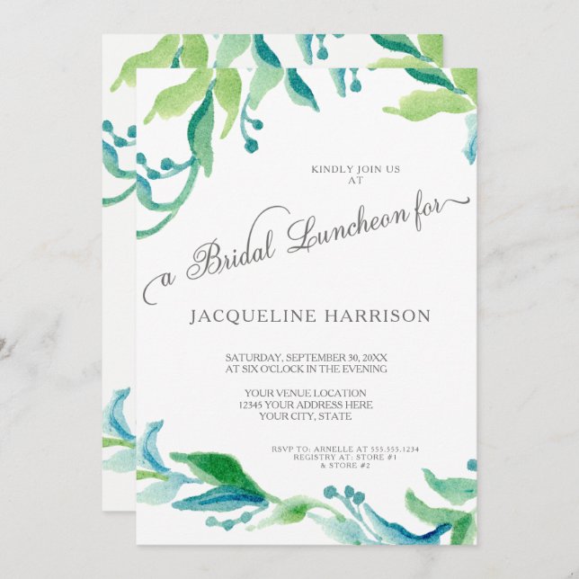 BOHO Laurel Leaf Olive Branch Bridal Luncheon Invitation (Front/Back)