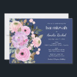 Boho Lavender Blue Floral Watercolor Bat Mitzvah Invitation<br><div class="desc">Boho Lavender Pink Floral Watercolor Bat Mitzvah Invitation on a Blue Background</div>