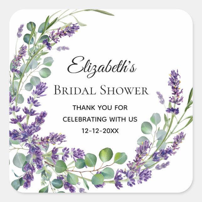 Boho Lavender Eucalyptus Bridal Shower  Square Sticker (Front)