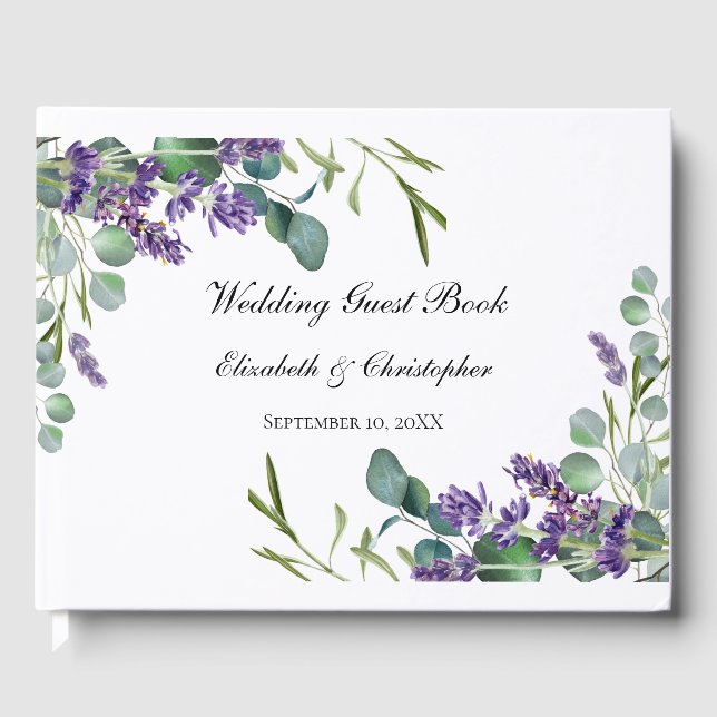 Boho Lavender Eucalyptus Greenery Wedding Guest Book (Front)