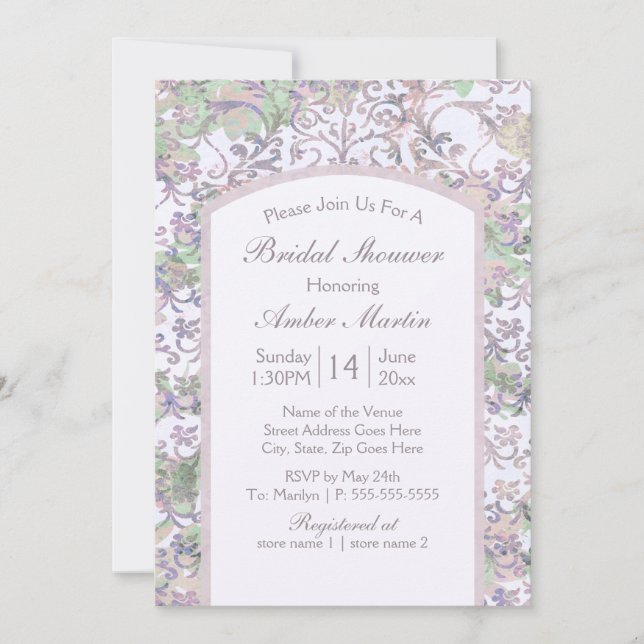 Boho Lavender Floral Damask Summer Bridal Shower Invitation (Front)