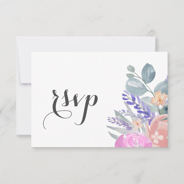 Boho Lavender Floral & Eucalyptus Wedding RSVP Card (Front)