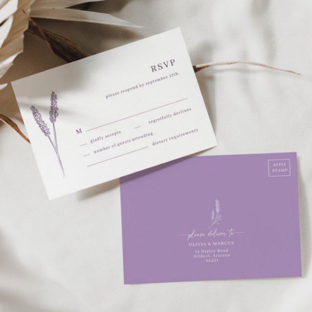 Boho Lavender Floral Minimalist Wedding RSVP Card (RSVP Card Front/Back)