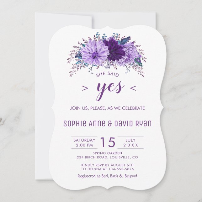 Boho Lavender Floral Plum Purple Engagement Party Invitation (Front)