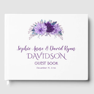 Boho Lavender Floral Plum Purple Wedding Guest Book