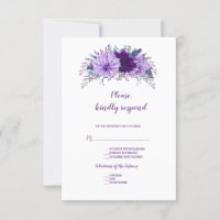 Boho Lavender Floral Plum Purple Wedding RSVP