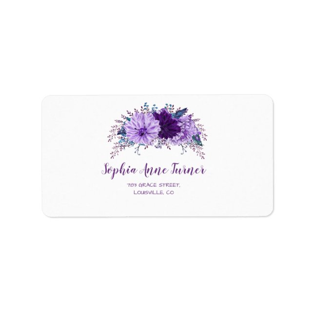 Boho Lavender Floral Plum Purple Wedding Wedding Label (Front)