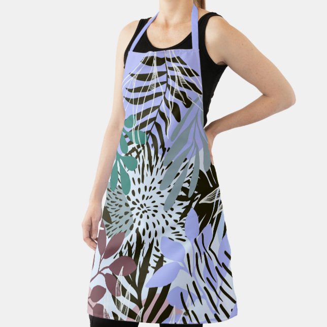 Boho Lavender, Green and Teal Leaves Apron (Insitu)