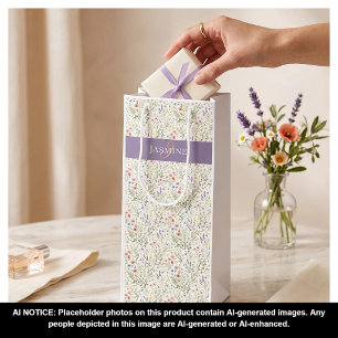 Boho Lavender Poppies Monogram Name Wildflower Wine Gift Bag