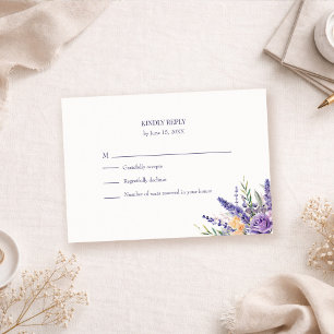 Boho Lavender Watercolor Wildflower Wedding RSVP Card