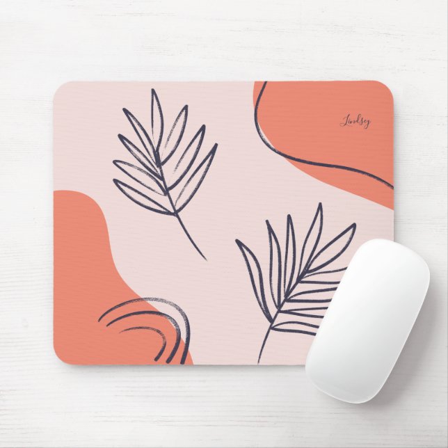 Boho Leaf Abstract Line Art Personalised Mouse Mat (With Mouse)