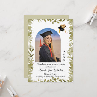 Boho Leaf Border College Graduation announcement