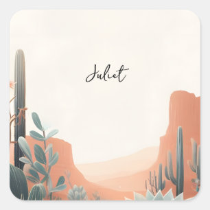 Boho Leaf Desert Cacti Succulent Bridal Shower Square Sticker