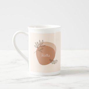 Boho leaf design with custom name bone china mug