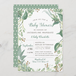 BOHO Leaf Foliage Eucalyptus Greenery Baby Shower Invitation