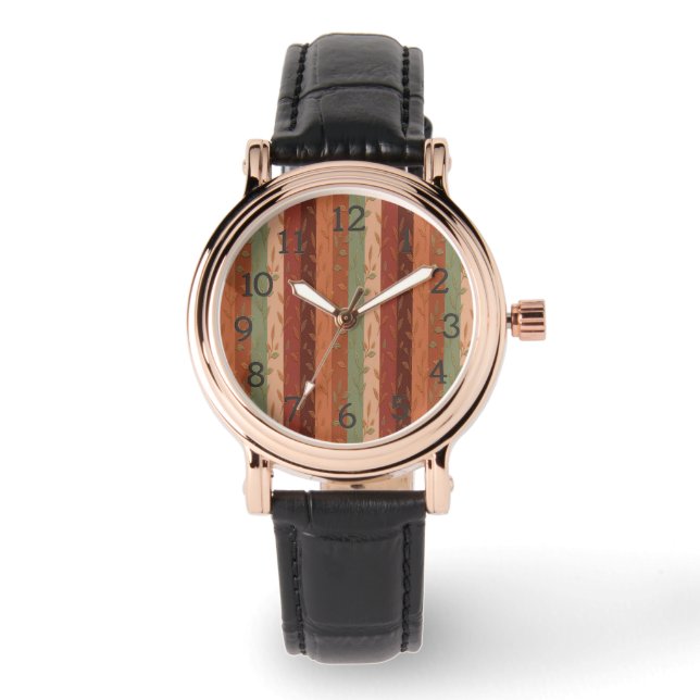 Boho Leaf Pattern – Rustic Botanical Design Watch (Front)