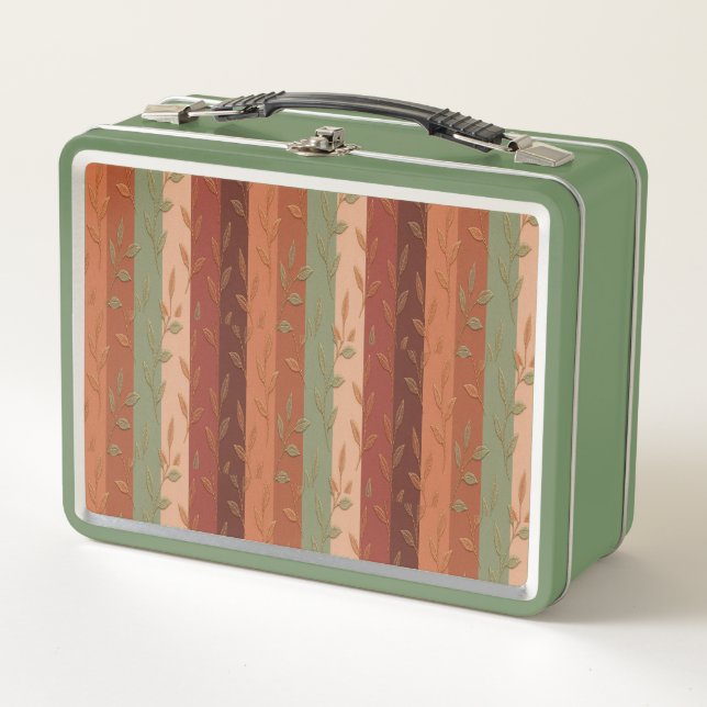Boho Leaf Pattern Rustic Home Decor  Metal Lunch Box (Front)