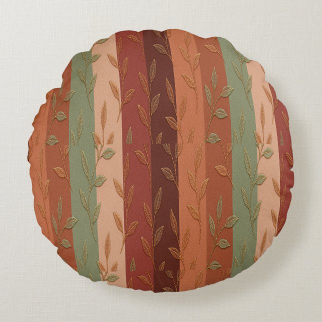 Boho Leaf Pattern Rustic Home Decor  Round Cushion (Front)