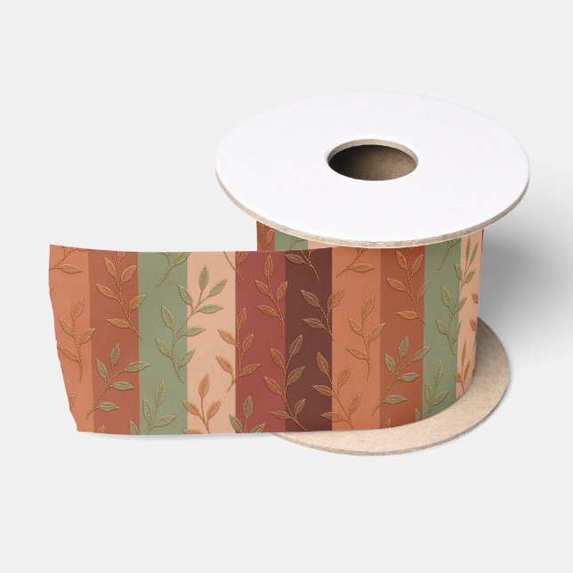Boho Leaf Pattern Rustic Home Decor  Satin Ribbon (Spool)