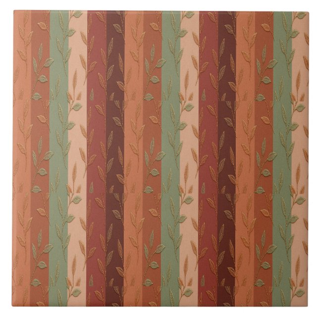 Boho Leaf Pattern Rustic Home Decor  Tile (Front)