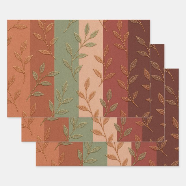 Boho Leaf Pattern Rustic Home Decor  Wrapping Paper Sheet (Set)