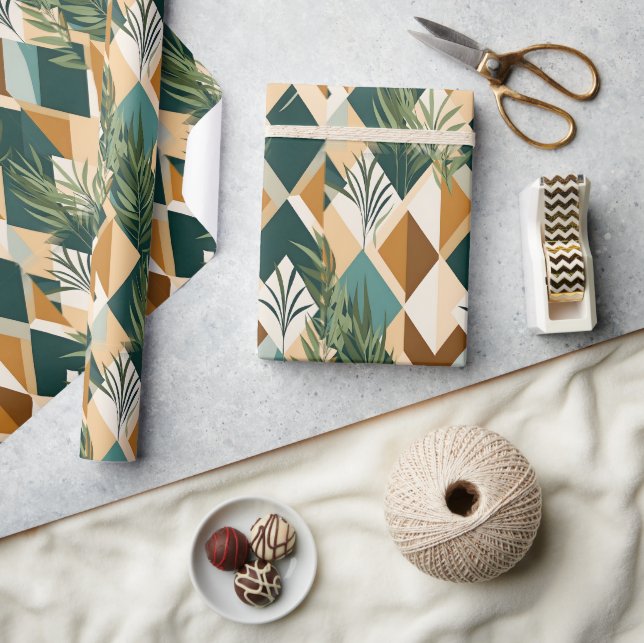 Boho Leaves and Geometric Shapes Wrapping Paper (Crafts)