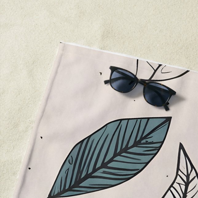 Boho leaves art beach towel (In Situ)