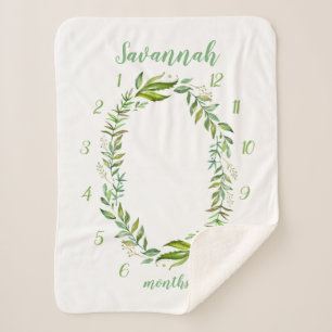 Boho Leaves Baby Name Monthly Milestone Photo Sherpa Blanket