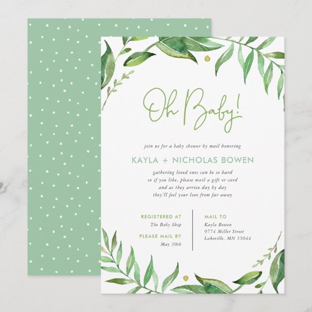 Boho Leaves Baby Shower by Mail Invitation (Front/Back)