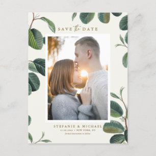 Boho Leaves Botanical Ivory Photo Save the Date Announcement Postcard