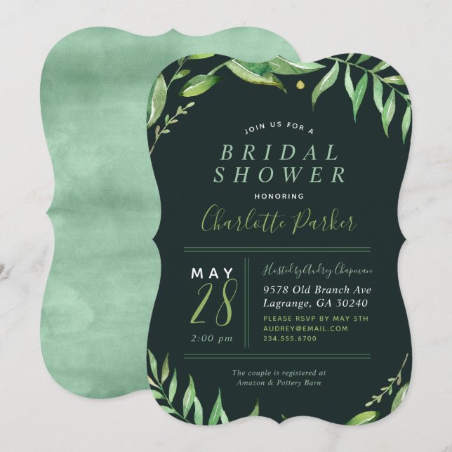 Boho Leaves Bridal Shower Invitation (Front/Back)