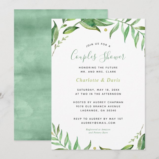Boho Leaves Couples Shower Invitation (Front/Back)