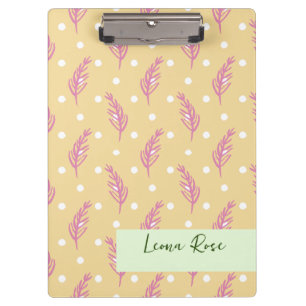 Boho Leaves & Dots White Pink Cream Custom Clipboard