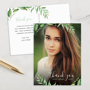 Boho Leaves Graduation Photo Thank You Postcard
