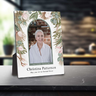 Boho Leaves In Loving Memory Photo Memorial  Plaque