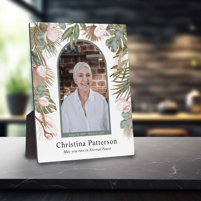 Boho Leaves In Loving Memory Photo Memorial  Plaque (Creator Uploaded)