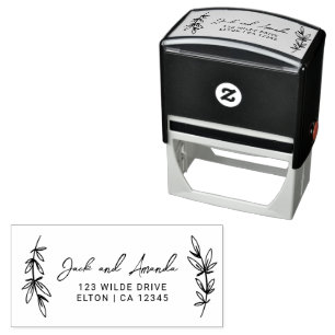Boho Leaves Modern Script Return Address Stamp
