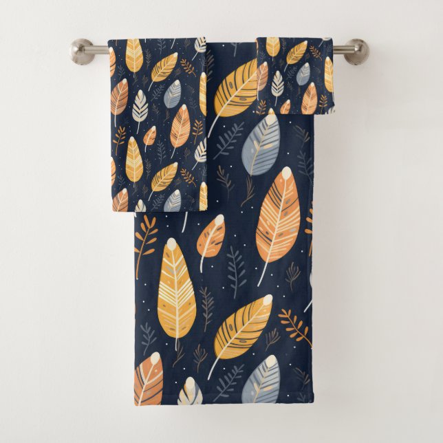 Boho Leaves mustard Bath Towel Set (Insitu)