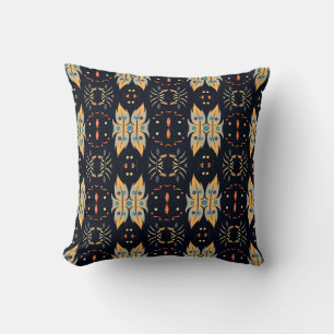 Boho Leaves mustard yellow and blue Cushion