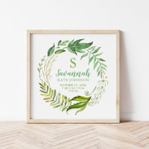 Boho Leaves Personalised Baby Birth Stats