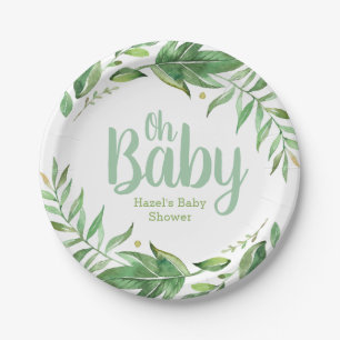 Boho Leaves Personalised Baby Shower Paper Plate