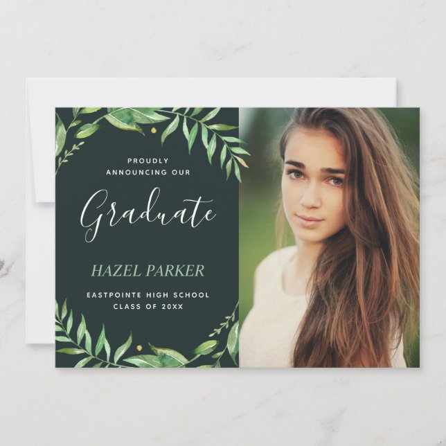 Boho Leaves Photo Graduation Announcement (Front)