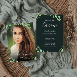 Boho Leaves Photo Graduation Invitation