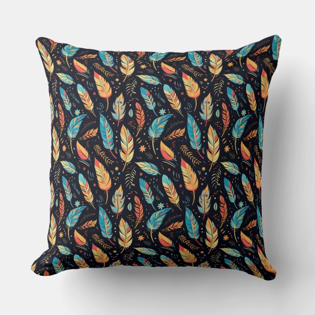 Boho Leaves red sienna blue Cushion (Front)