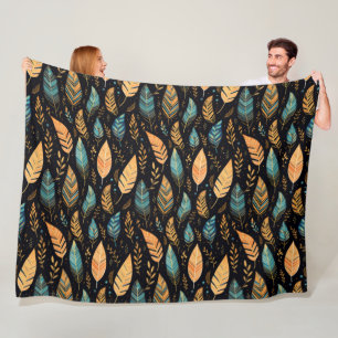 Boho Leaves teal Fleece Blanket
